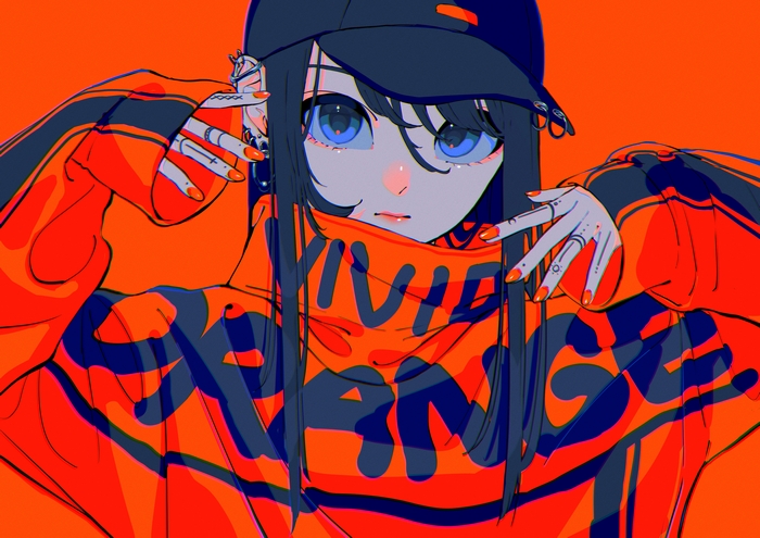 Girl with Black Hair, Blue Eyes, and Cap