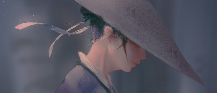 Artwork of a person in a conical hat