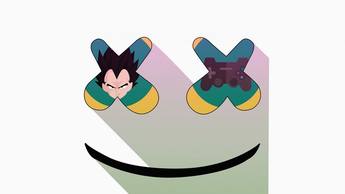 Vegeta from Dragon Ball Z and a video game controller in a Marshmello mask