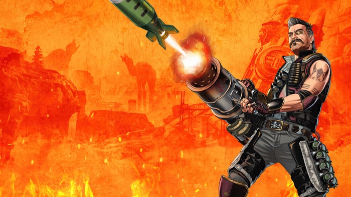 Fuse firing a rocket launcher in Apex Legends