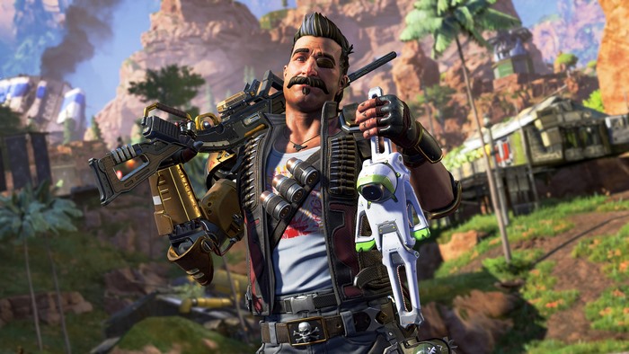 Fuse from Apex Legends holding weapons