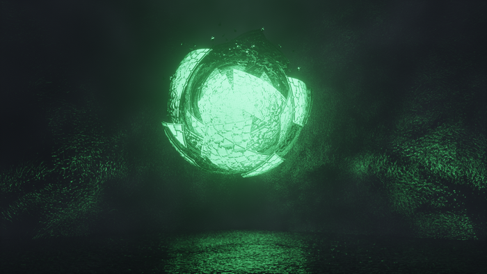 Futuristic glowing orb in dark environment