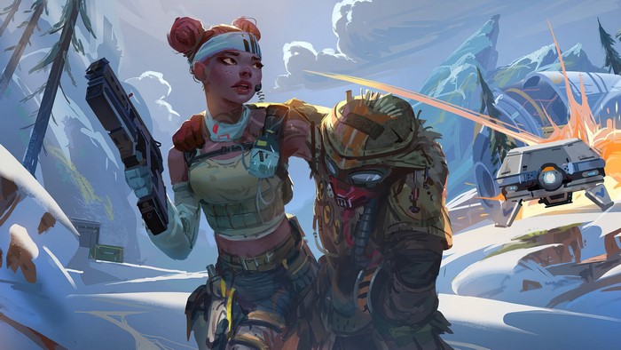 Lifeline and Bloodhound in Apex Legends snowy landscape