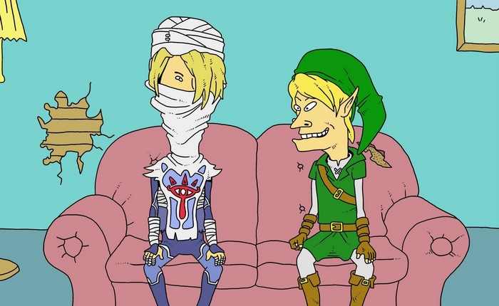 Sheik and Link from The Legend of Zelda on a couch