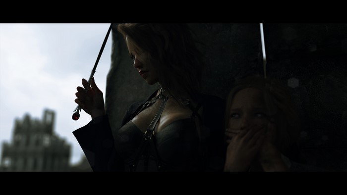 Fantasy art of a woman with a wand and a scared girl