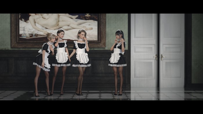 Four maids in a room with a painting