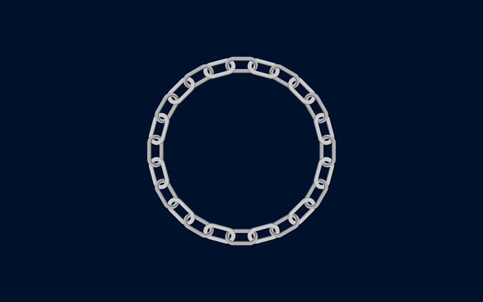 Silver chain forming a circle on a dark blue background