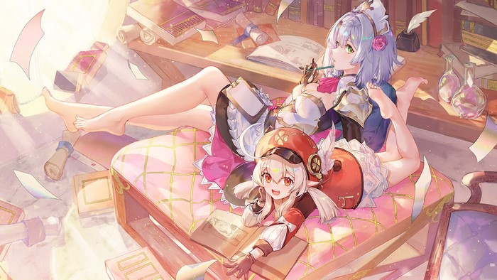 Klee and Noelle from Genshin Impact studying