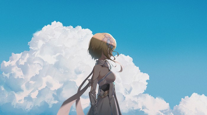 Lumine from Genshin Impact against the sky