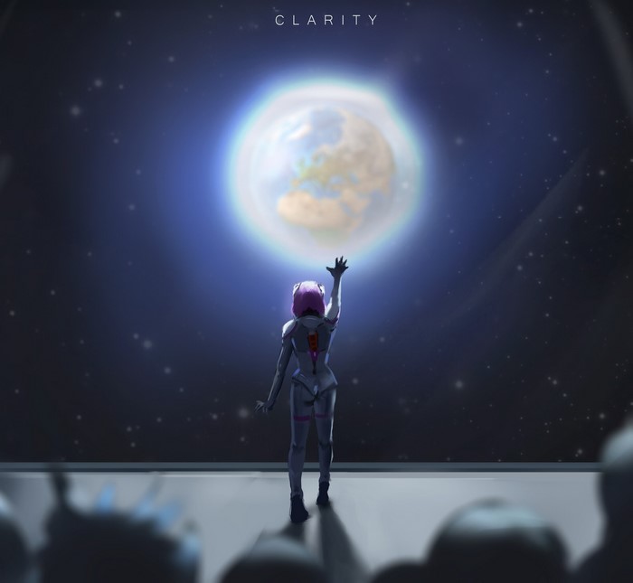 Artwork of a woman reaching for a planet