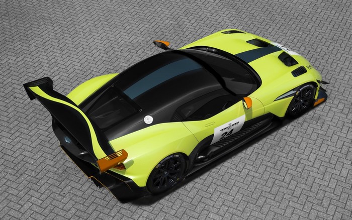 Aston Martin Vulcan race car with green and black livery