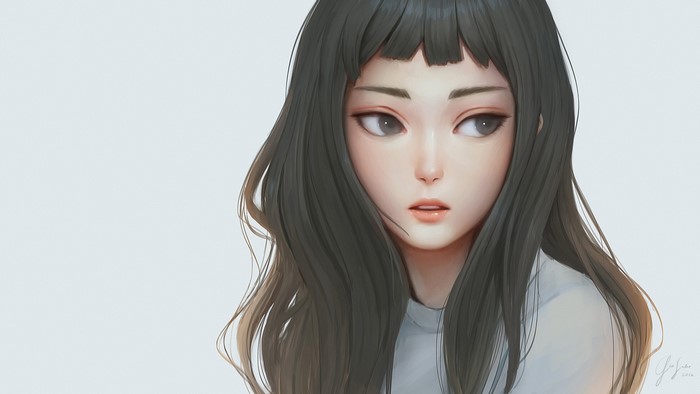 Digital art of a young woman with dark hair