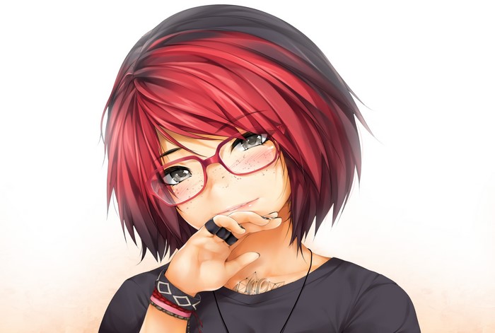 Anime girl with red hair and glasses