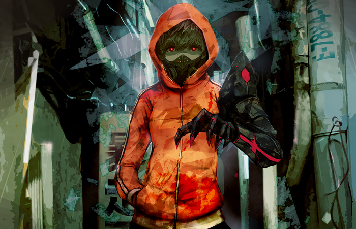 Anime boy with ghoul mask and red eyes