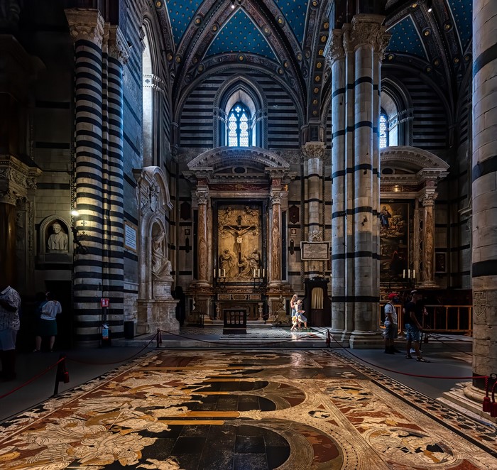 Interior of Siena Cathedral with inlaid marble floor