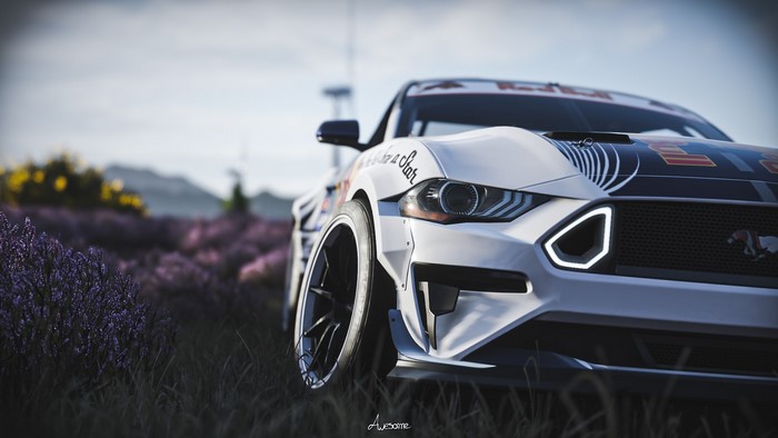 Ford Mustang RTR in a field of lavender