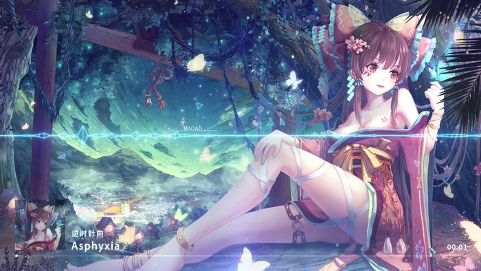 Anime girl with fox ears in kimono