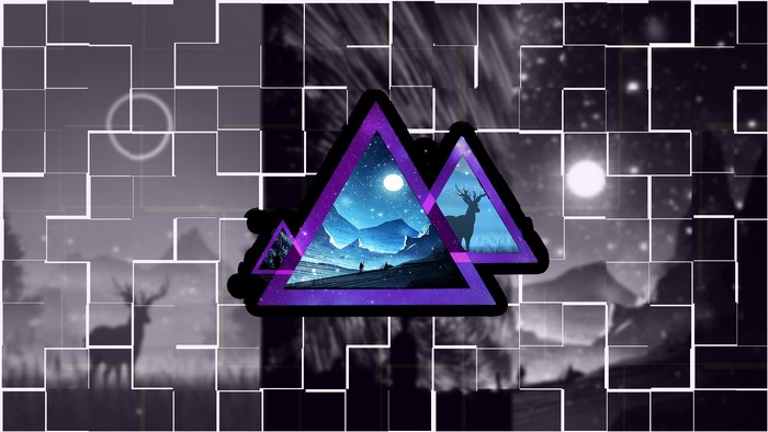 Triangles with mountain landscape and deer