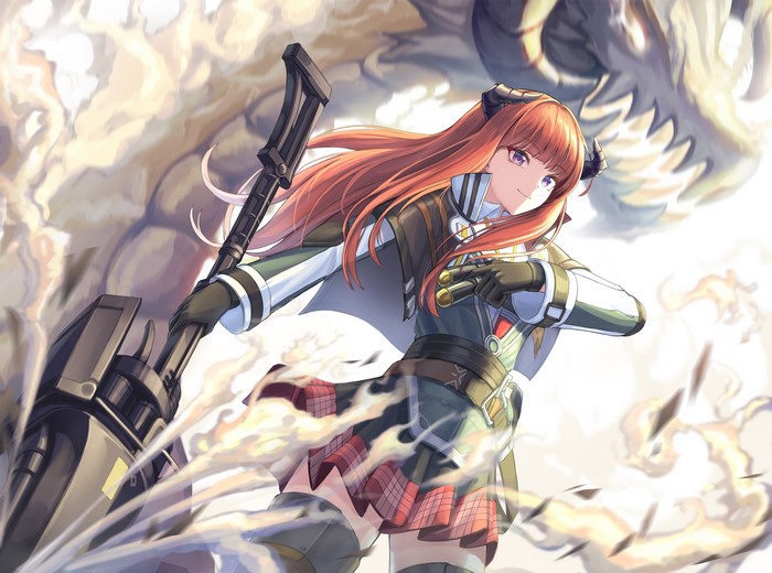 Bagpipe from Arknights with a weapon