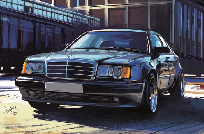 Mercedes W124 artwork by Aleksandr Sidelnikov