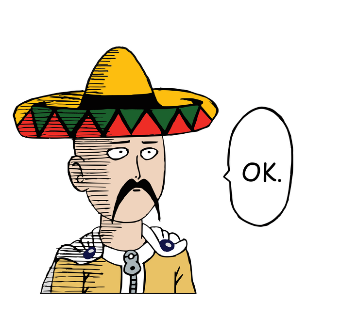 Saitama from One-Punch Man wearing a sombrero