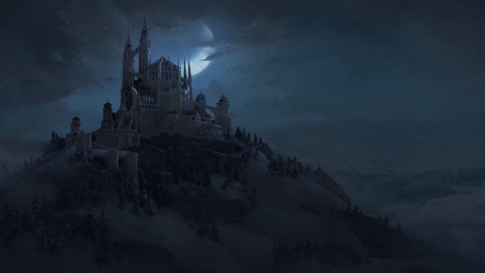 Castle on a hill under the moon