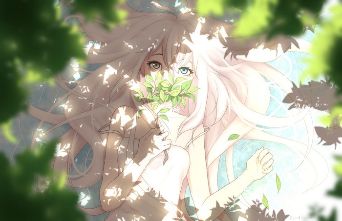 Anime girl with heterochromia and white hair