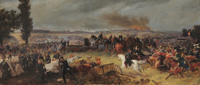 Battle scene with cavalry and soldiers