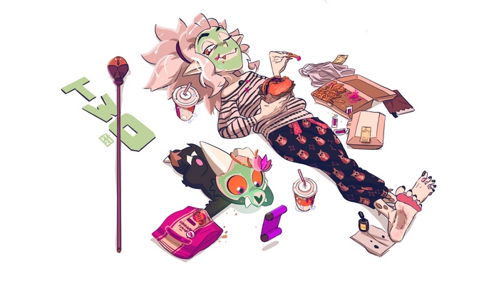 Eda Clawthorne and King Clawthorne relaxing with snacks