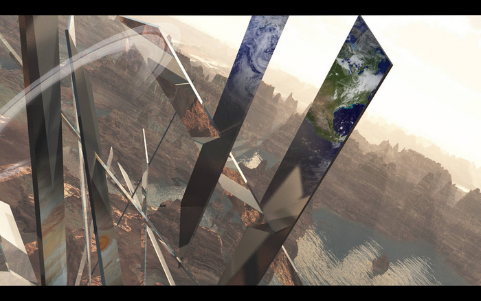 Abstract landscape with Earth and Jupiter elements