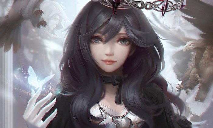 Fantasy girl with black hair and a crown
