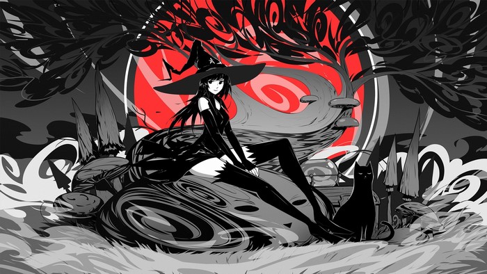 Anime witch girl with black cat by ArseniXC