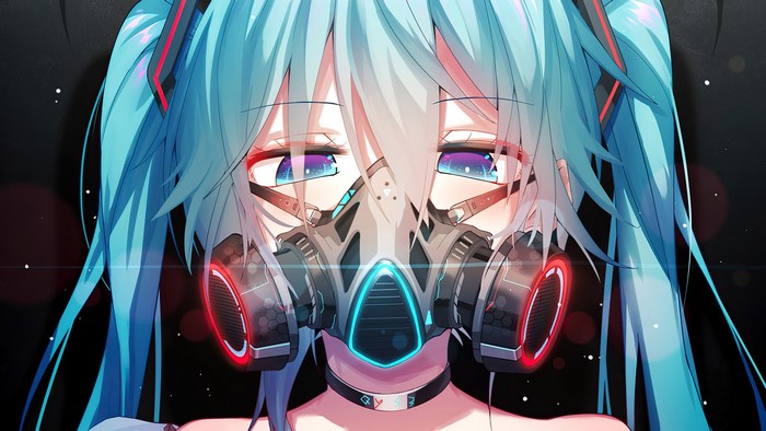 Hatsune Miku wearing a gas mask