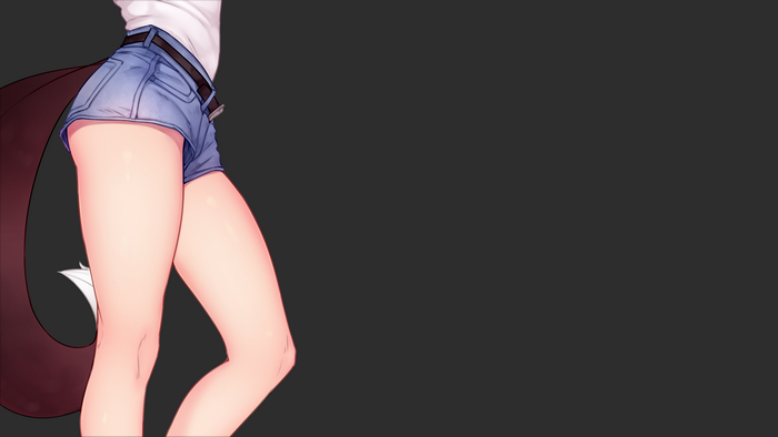Anime girl with fox tail and denim shorts