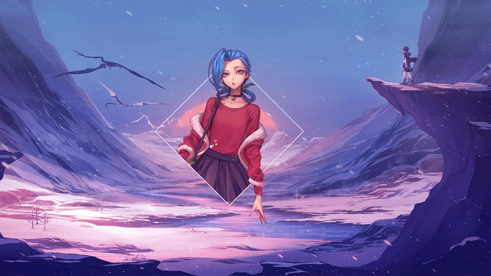 Jinx from League of Legends in a snowy landscape
