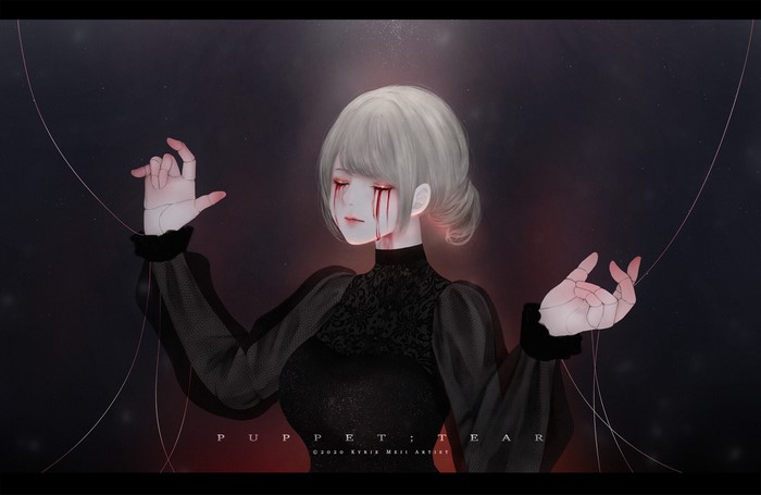 Puppet girl with blood tears and strings