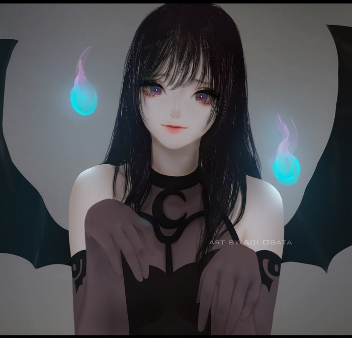 Anime girl with black hair and wings