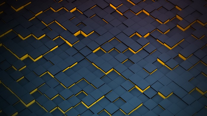 3D geometric texture with yellow and dark blue cubes