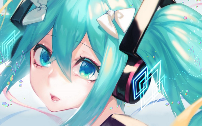 Hatsune Miku with blue hair and headphones