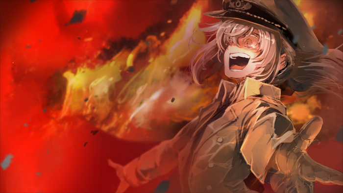 Tanya Degurechaff from Youjo Senki in front of an explosion