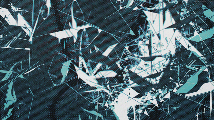 Abstract Glitch Art with Cyan Geometric Shapes