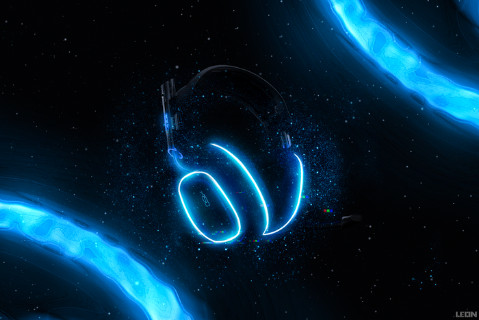 Neon Headphones with Blue Light Effects