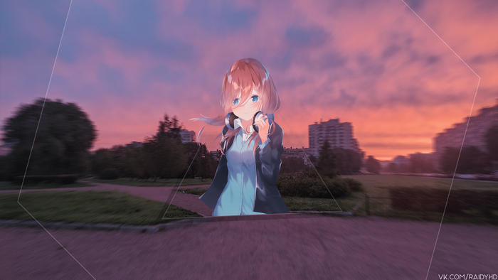 4K anime girl from 5-toubun no Hanayome with headphones