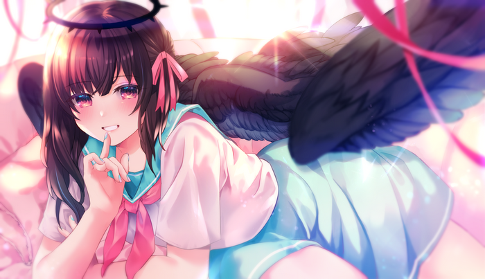 Anime girl with black wings and halo