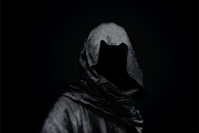 Faceless warrior in a dark hood