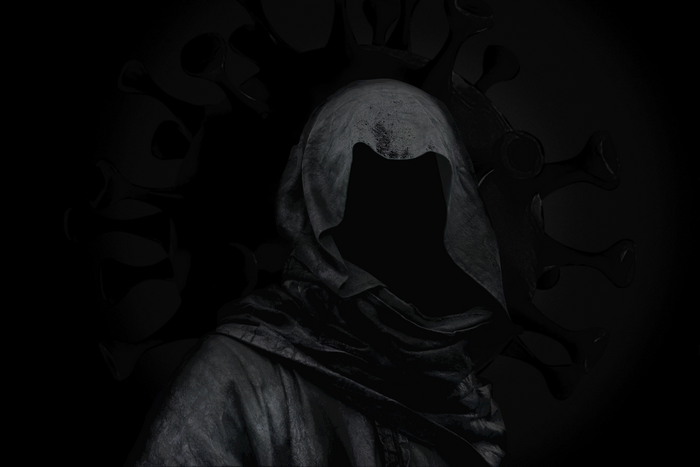 Faceless figure with COVID-19 virus