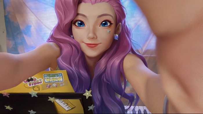 Seraphine from League of Legends taking a selfie