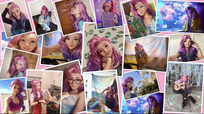 Collage of Seraphine from League of Legends pictures