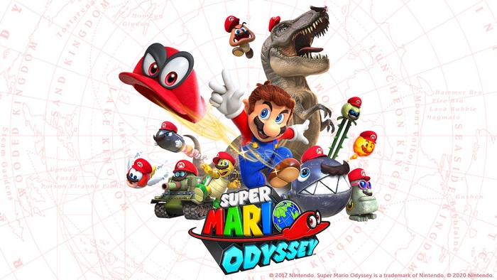 Super Mario Odyssey: Mario and Cappy with Dinosaurs and Enemies