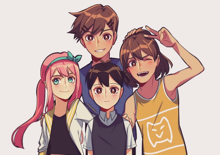 Omori: Hero, Kel, Aubrey, and Sunny Posing Together